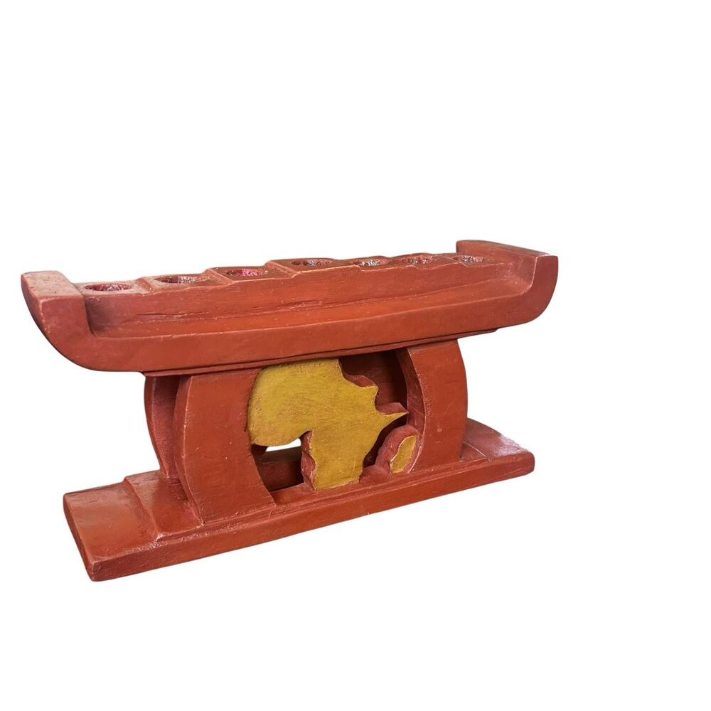 Kwanzaa Kinara Solid Wood Handmade Handcrafted in Ghana Brown Africa US Carving